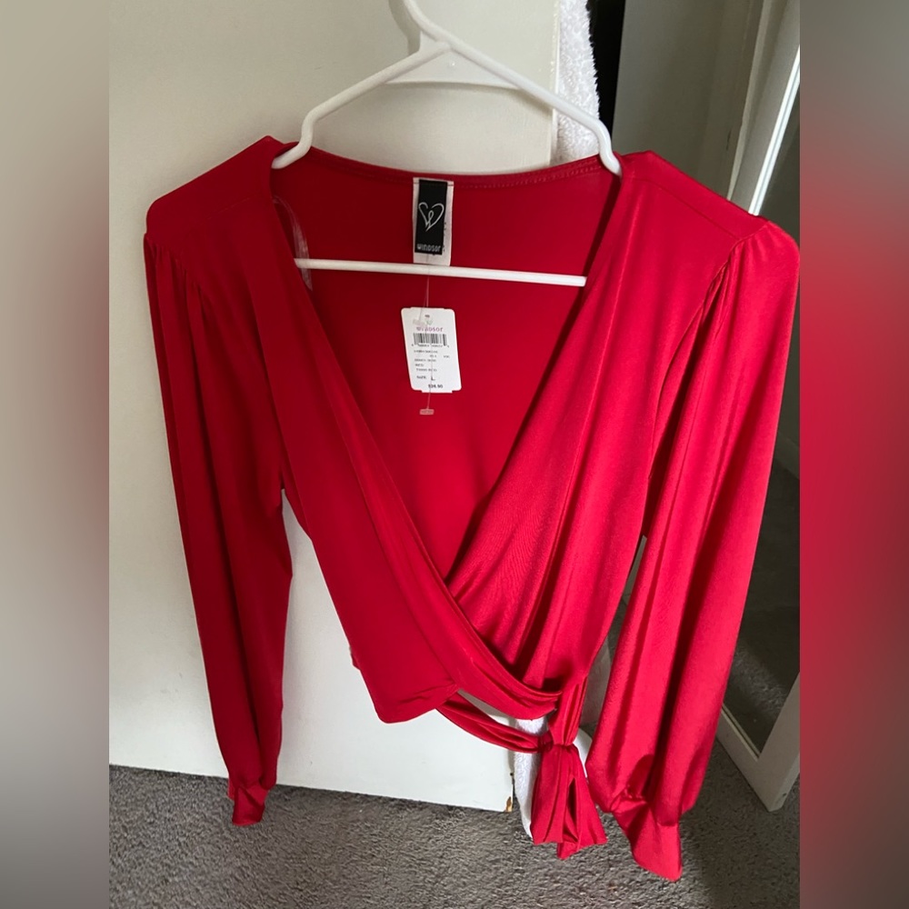 Red silk wrap top
